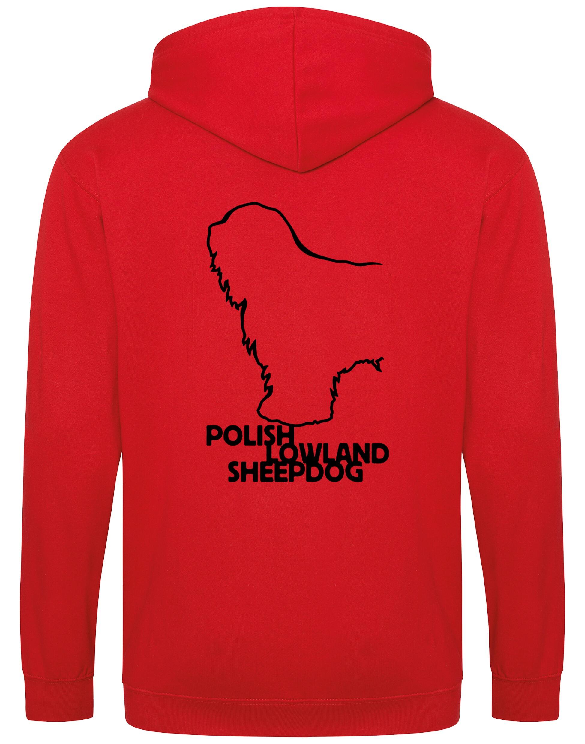 Polish Lowland Sheepdog Zipped Hoodie featuring exclusive breed artwork, full-zip closure, double-fabric hood, and spacious pockets for comfort and style.