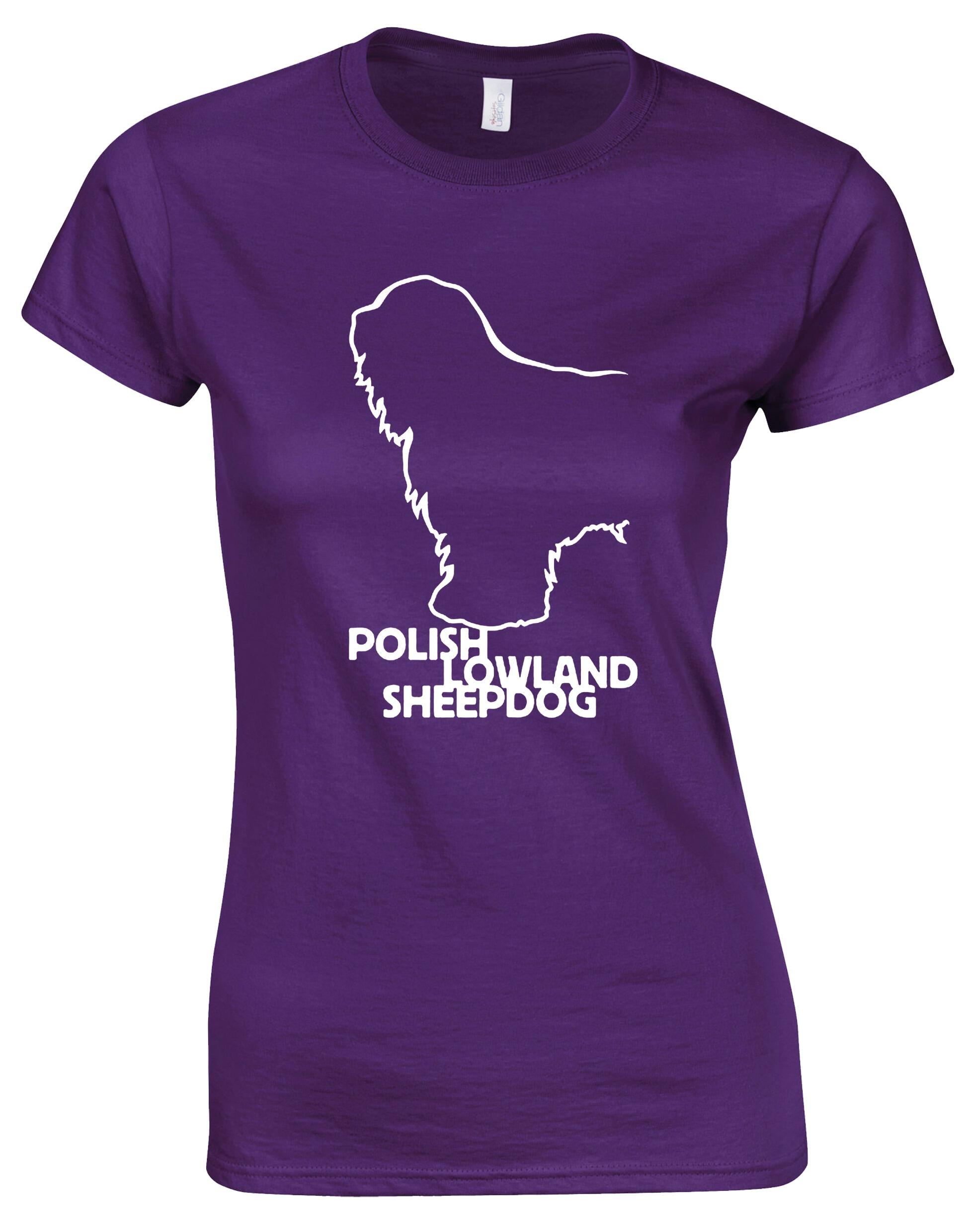 Polish Lowland Sheepdog Female Roundneck T-Shirt featuring exclusive breed artwork, a classic round neckline, and soft breathable cotton fabric for everyday comfort and style.