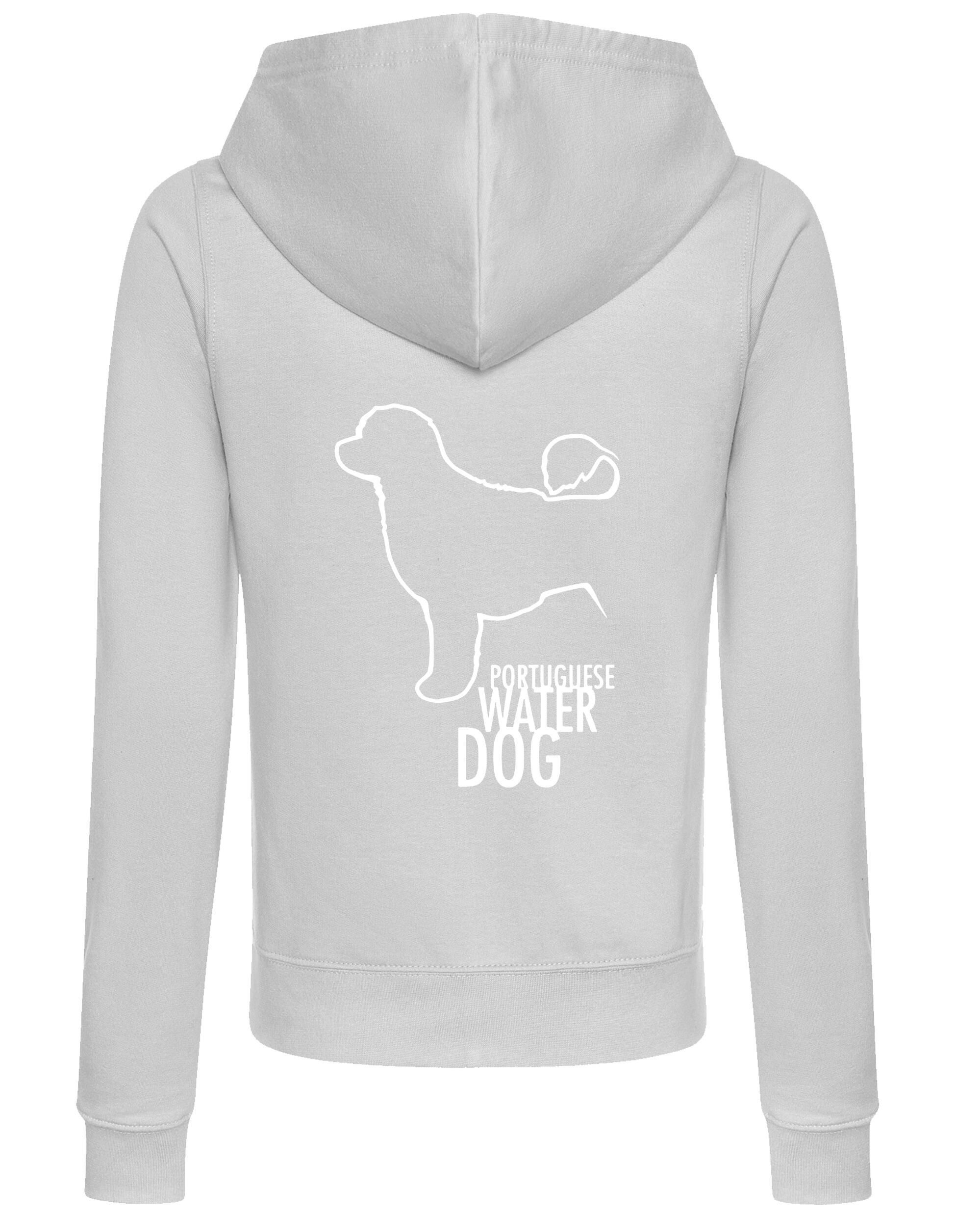 Portuguese Water Dog Women’s Zipped Hoodie featuring exclusive breed artwork, soft breathable fabric, a cozy hood, and practical front pockets for stylish comfort.