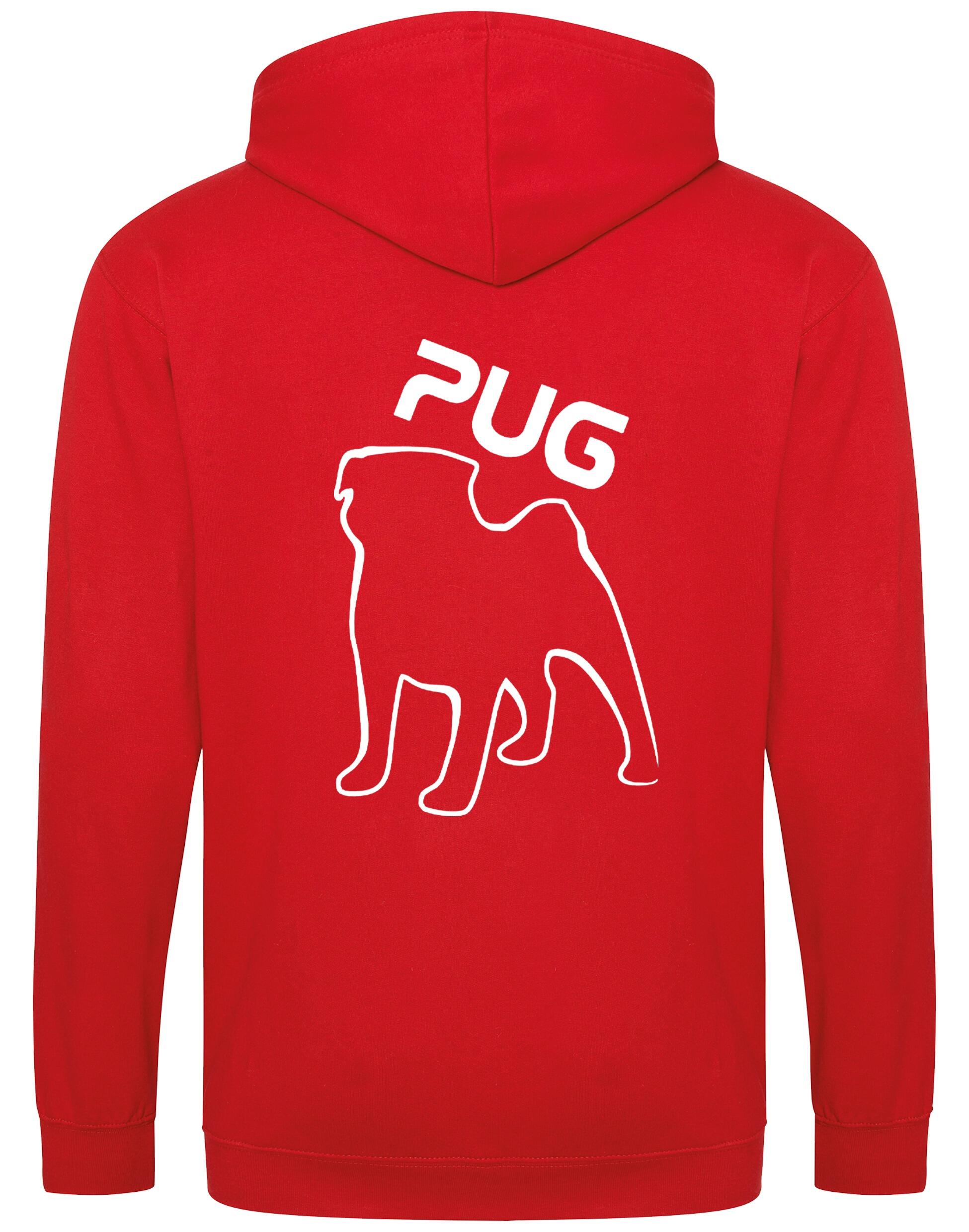 Unisex Pug (Outline) Zipped Hoodie featuring exclusive outline artwork, crafted from heavy-blend fabric with a brushed fleece interior, a full-zip closure, and a spacious kangaroo pocket for stylish, cozy comfort.