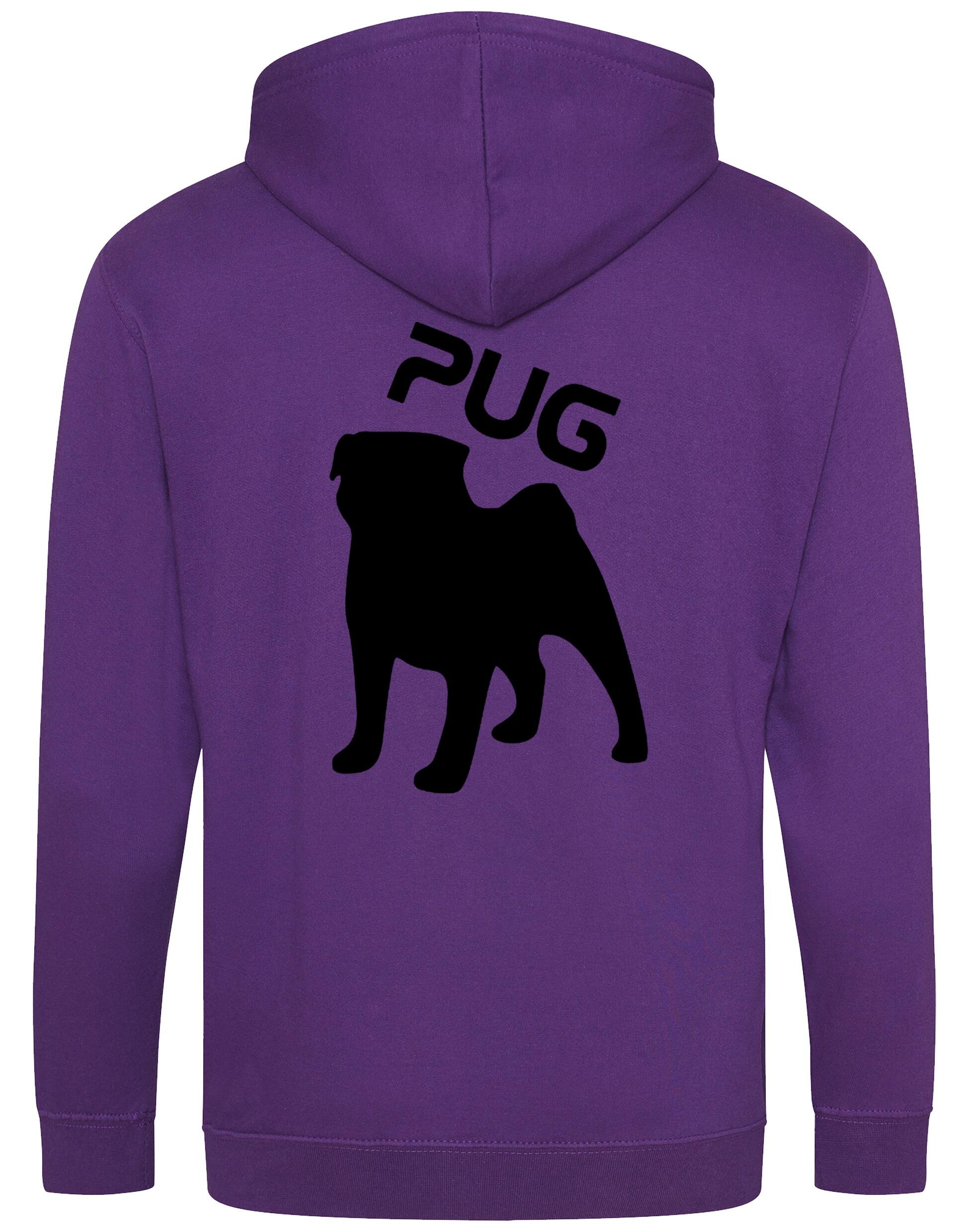 Unisex Pug (Silhouette) Zipped Hoodie featuring exclusive silhouette artwork, crafted from heavy-blend fabric with a brushed fleece interior, a full-zip closure, and a spacious kangaroo pocket for stylish, comfortable outdoor wear.