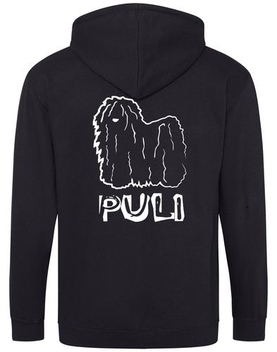 Unisex Hungarian Puli Zipped Hoodie featuring exclusive breed artwork with personalization options, crafted from heavy-blend fabric with a cozy brushed fleece interior, a full-zip closure, and a spacious kangaroo pocket for stylish, comfortable outdoor wear.