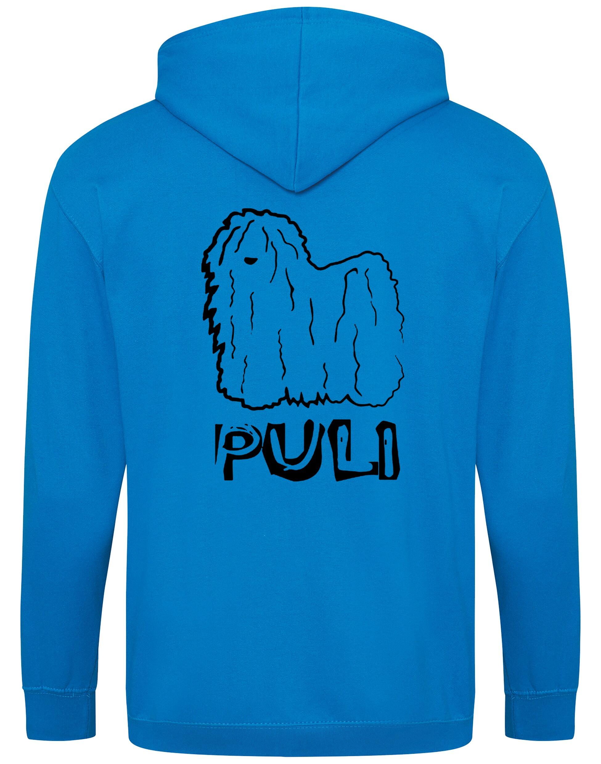 Unisex Hungarian Puli Zipped Hoodie featuring exclusive breed artwork with personalization options, crafted from heavy-blend fabric with a cozy brushed fleece interior, a full-zip closure, and a spacious kangaroo pocket for stylish, comfortable outdoor wear.