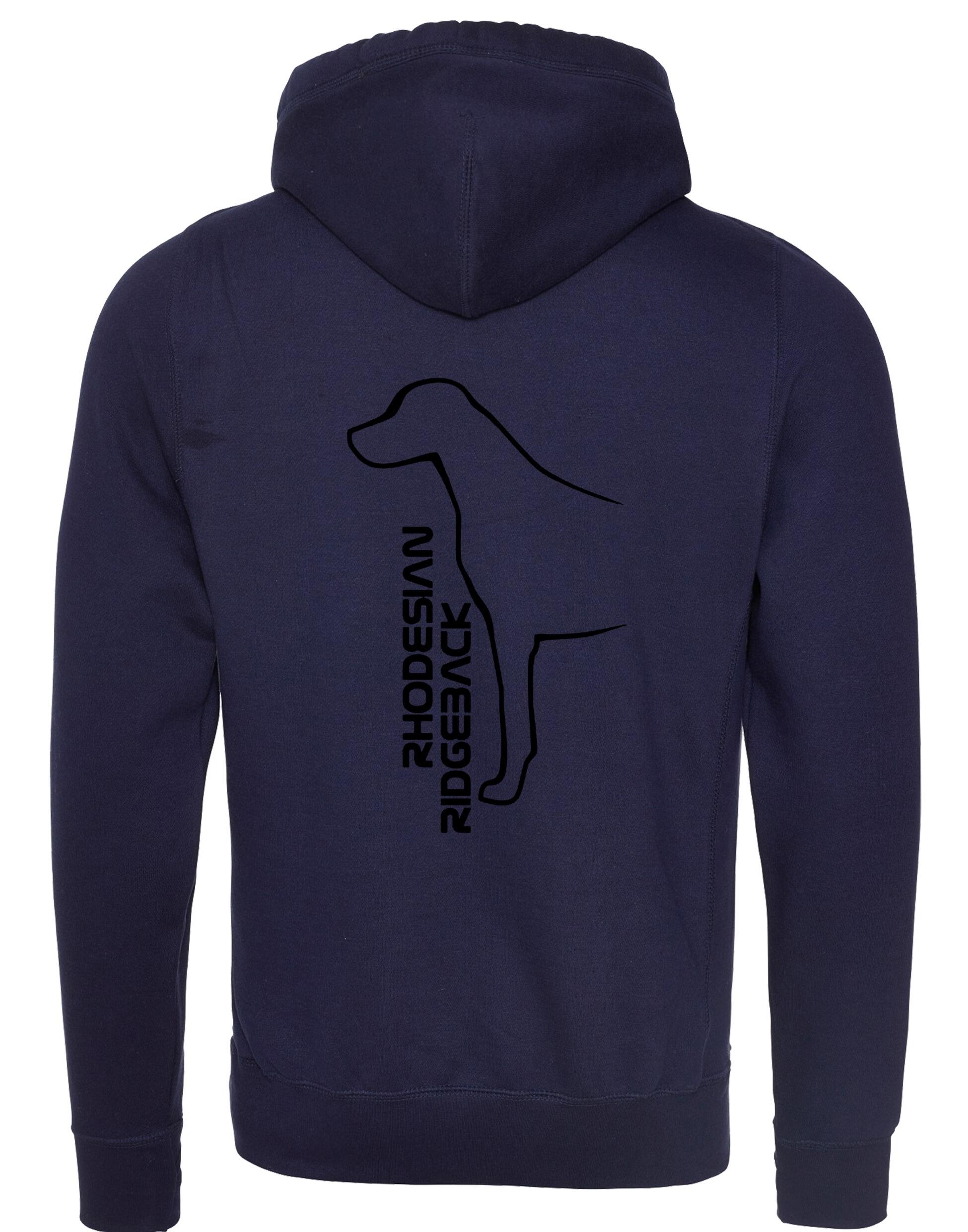 Rhodesian Ridgeback Crossneck Pullover Hoodie featuring exclusive breed artwork, modern crossneck design, soft fleece interior, kangaroo pocket, ribbed cuffs and hem, and a relaxed unisex fit for breed enthusiasts.