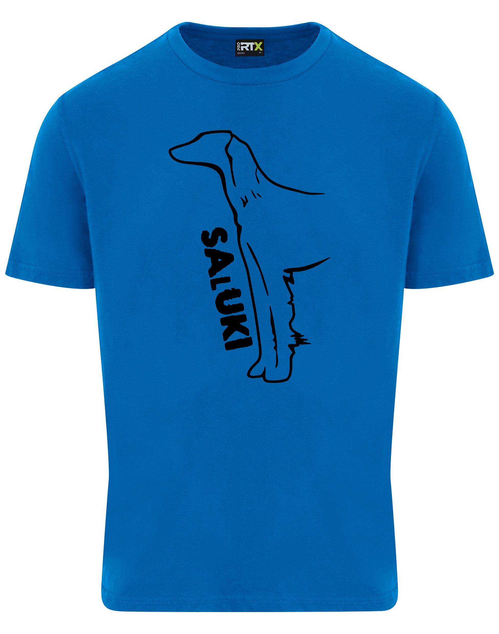 Saluki Unisex Roundneck T-shirt featuring exclusive breed artwork, soft breathable cotton fabric, relaxed unisex fit, and classic round neckline for comfort, versatility, and breed pride.
