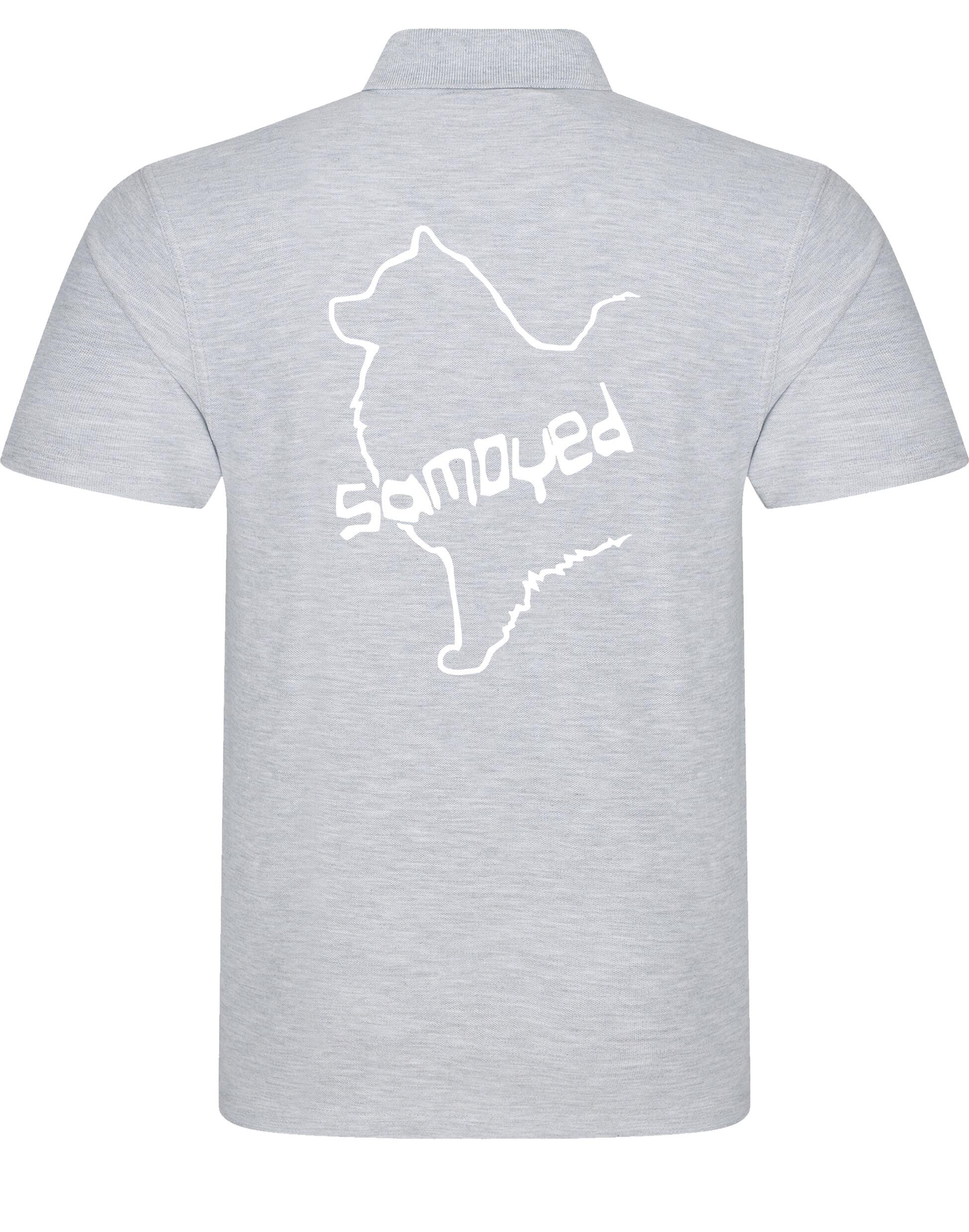 Samoyed Unisex Cotton Polo featuring exclusive breed artwork, breathable soft cotton, relaxed unisex fit, and classic polo collar for stylish comfort and breed pride.