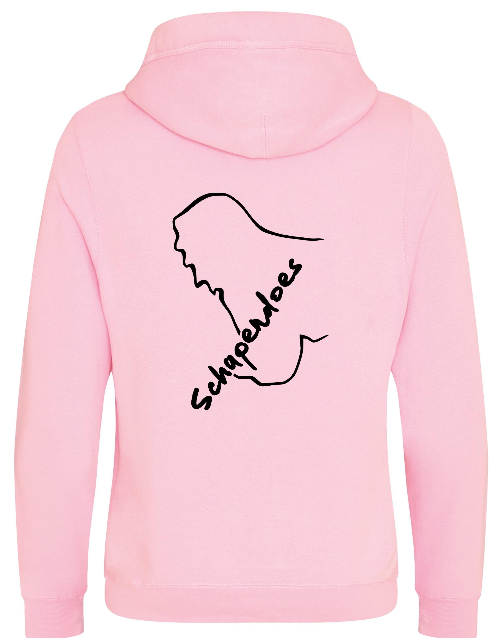 Schapendoes Unisex Crossneck Pullover Hoodie featuring exclusive breed artwork, modern crossneck design, brushed fleece lining, kangaroo pocket, ribbed cuffs, and relaxed fit for stylish comfort and breed pride.