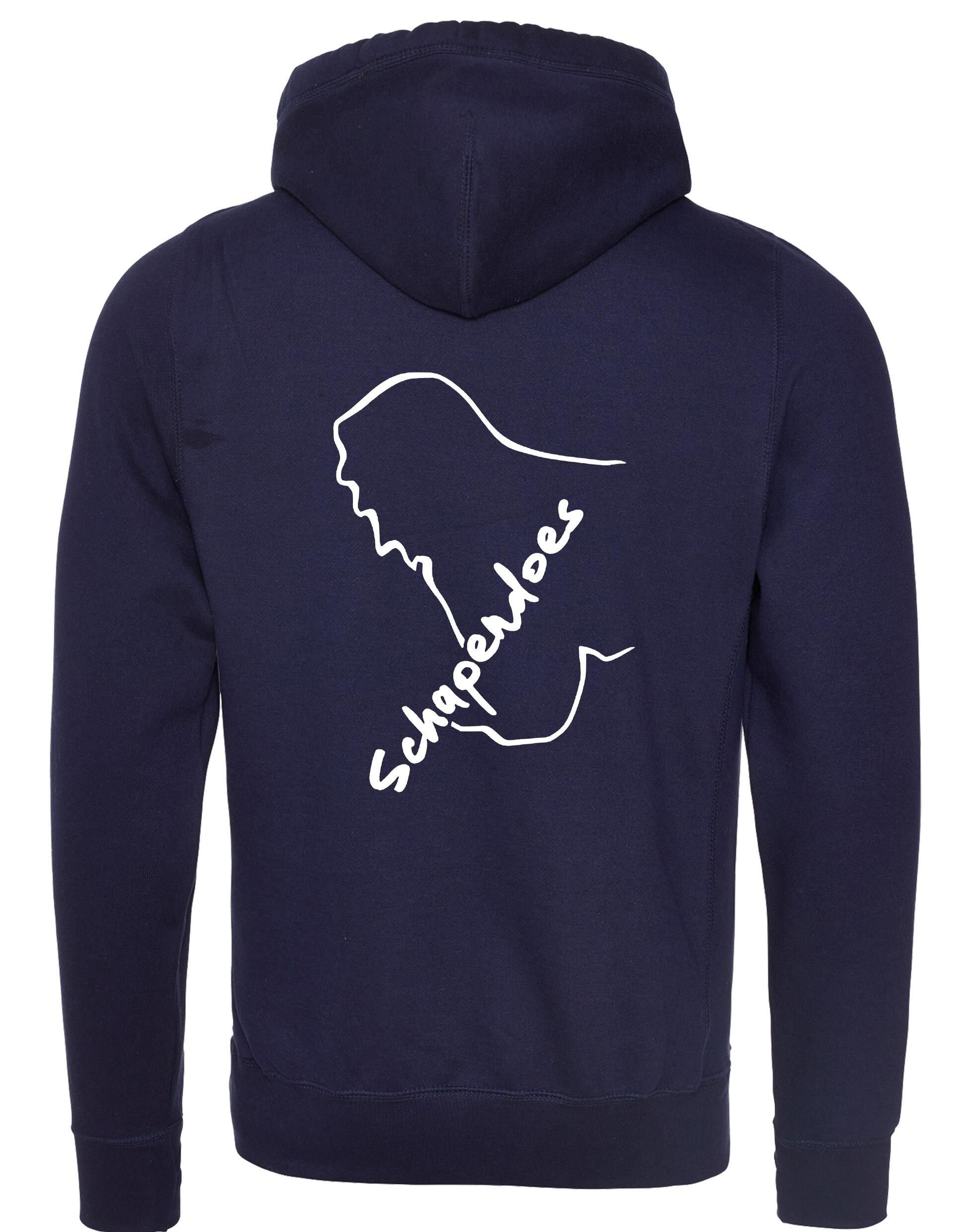 Schapendoes Unisex Crossneck Pullover Hoodie featuring exclusive breed artwork, modern crossneck design, brushed fleece lining, kangaroo pocket, ribbed cuffs, and relaxed fit for stylish comfort and breed pride.