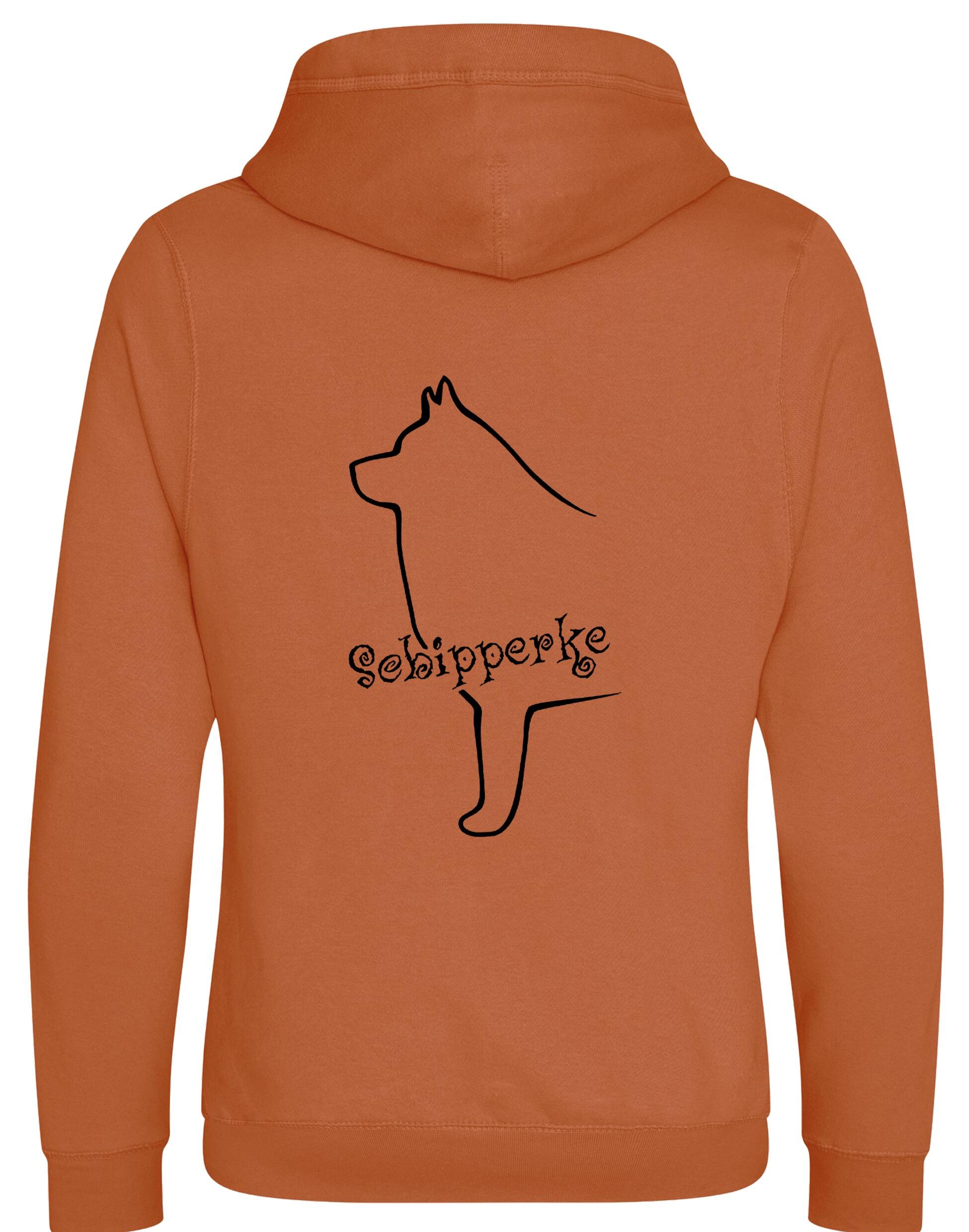 Unisex crossneck pullover hoodie featuring exclusive Schipperke design, showcasing detailed breed artwork on the back, with a cozy brushed fleece interior and spacious kangaroo pocket.