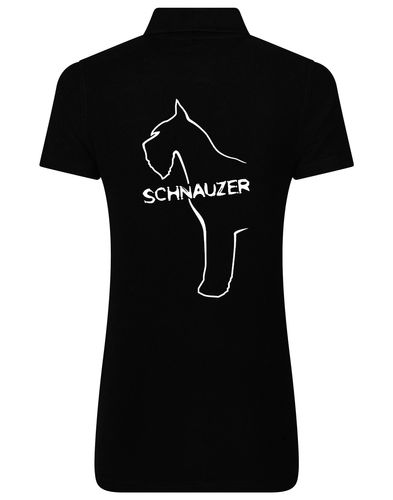 Schnauzer Women’s Cotton Polo featuring exclusive breed design on the back, breathable fabric, and flattering feminine fit. Perfect for Schnauzer lovers.