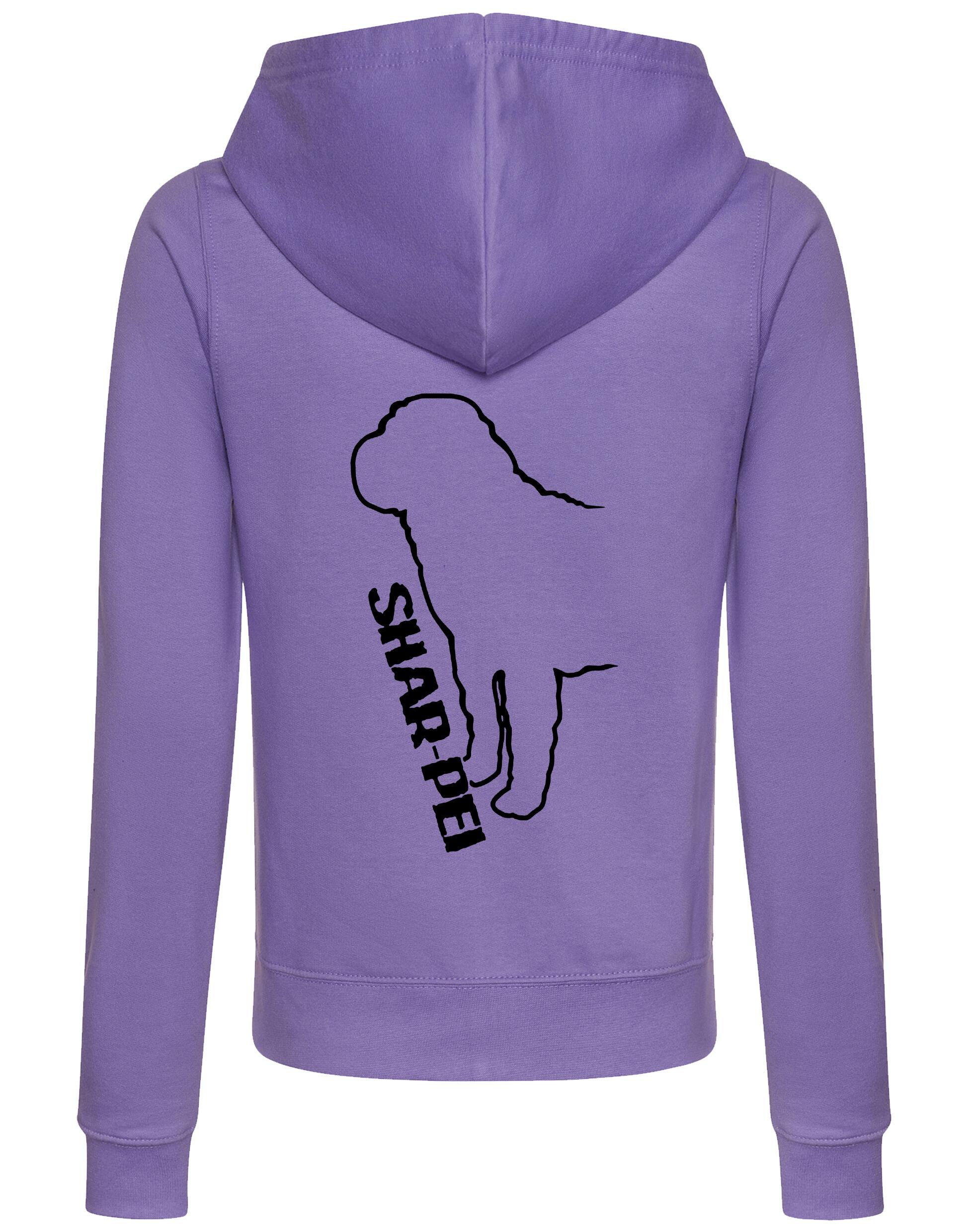 Shar Pei Women’s Zipped Hoodie featuring exclusive breed artwork, full-zip design, cozy hood, and front pockets.
