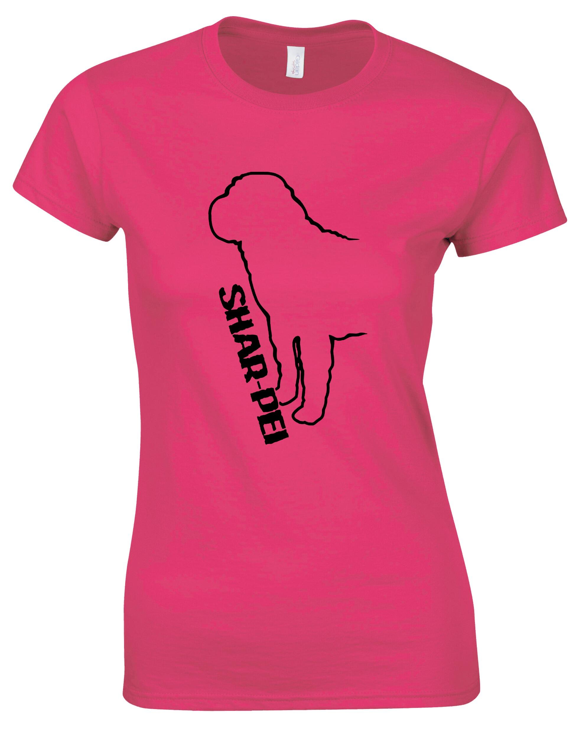 Female Roundneck T-shirt featuring an exclusive Shar Pei graphic design.