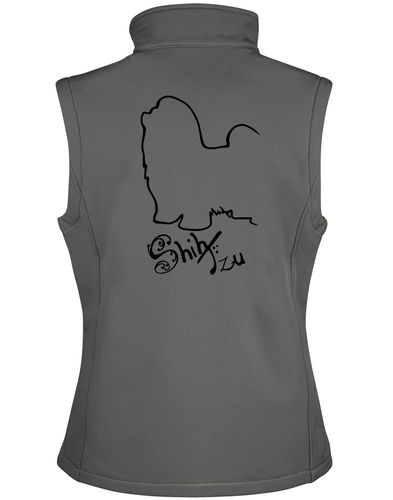 Unisex softshell gilet with exclusive Shih Tzu artwork on the back, featuring water-resistant fabric, fleece lining, and a full-zip front—designed for dog lovers who want practical style and comfort.