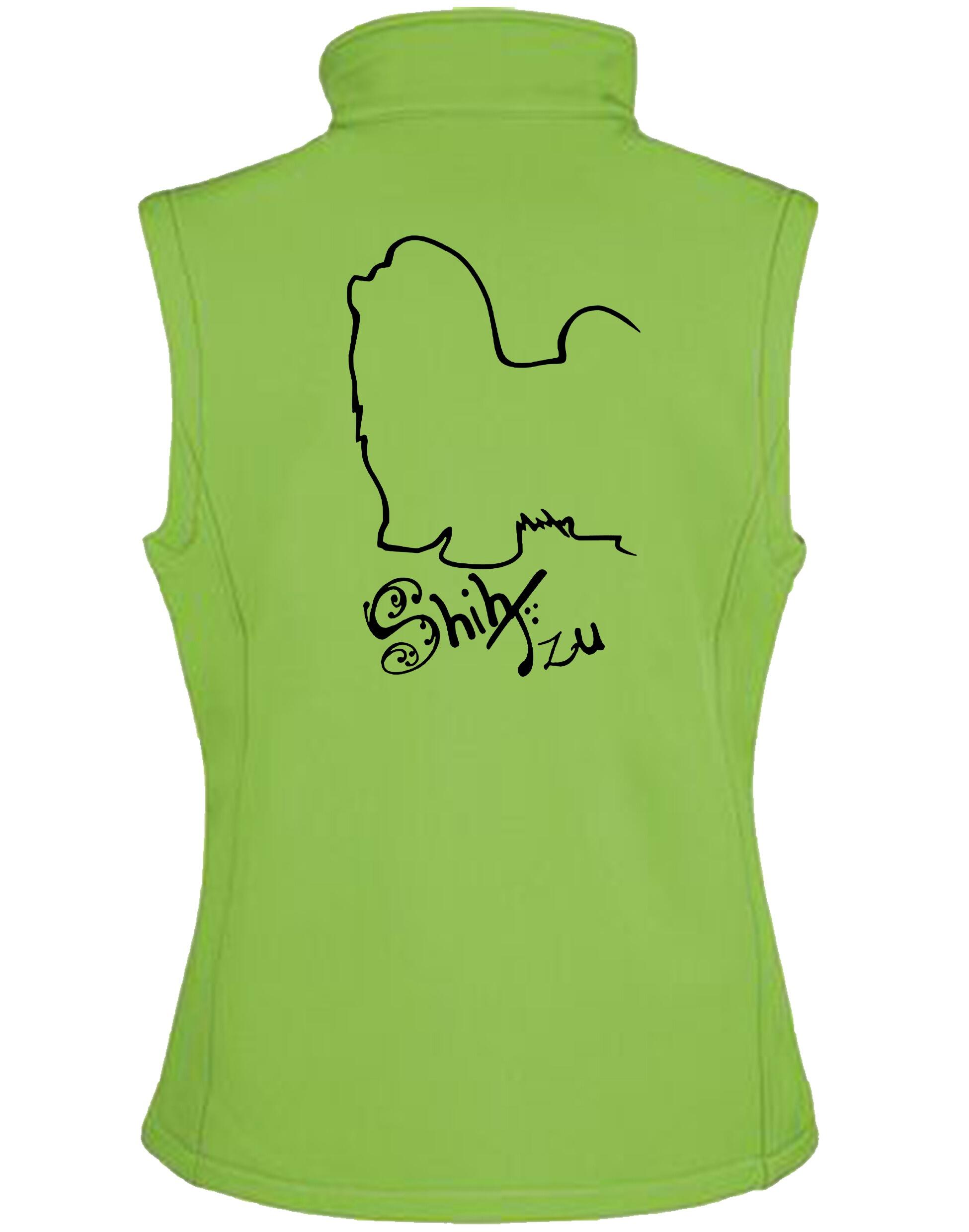 Unisex softshell gilet with exclusive Shih Tzu artwork on the back, featuring water-resistant fabric, fleece lining, and a full-zip front—designed for dog lovers who want practical style and comfort.
