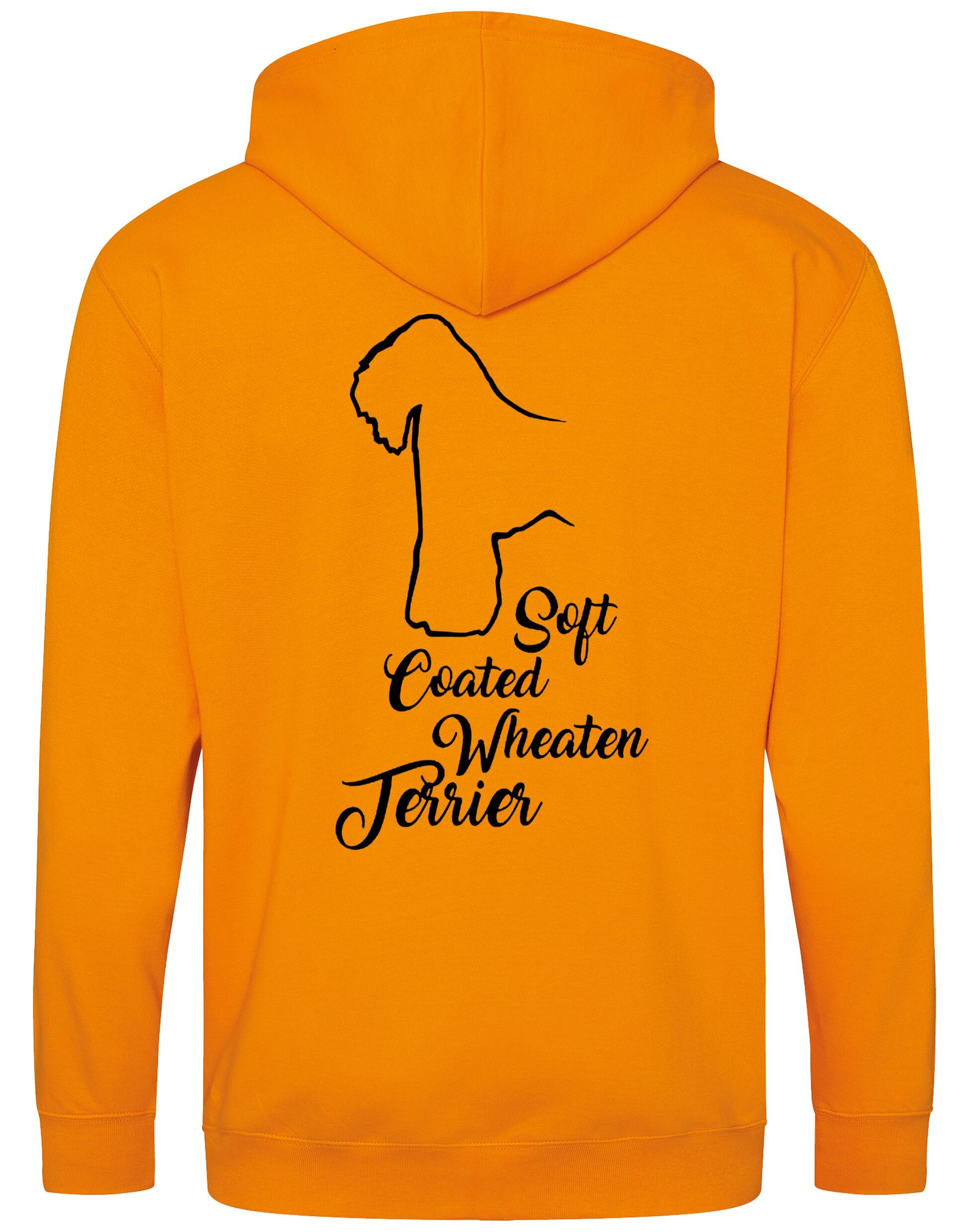 Soft Coated Wheaten Terrier zipped hoodie with breed artwork on the back and paw prints on the front, fleece-lined for warmth