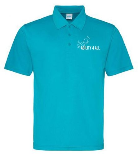 Agility 4 All Official Clothing - Turquoise Blue Unisex Cool Polo - White Printed Logo