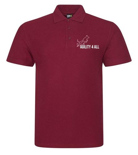 Agility 4 All Official Clothing - Burgundy Unisex Polo - White Printed Logo