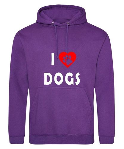 I Heart Dogs Design on a Purple Pullover Hoodie White Print
