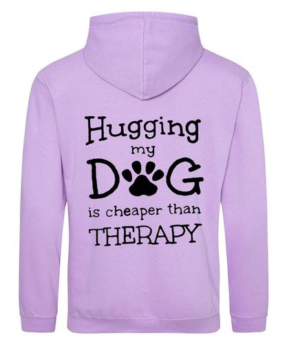 Hugging my Dog Design on a Lavender Pullover Hoodie Black Print