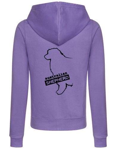 Female Australian Shepherd Zipped Hoodie Lavender (Black)