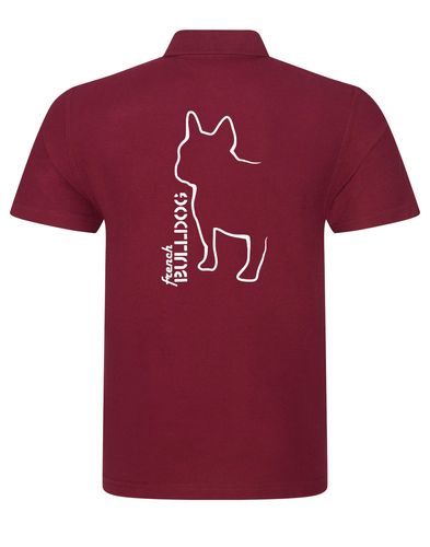 Unisex French Bulldog (Outline) Polo Shirt Burgundy (White)