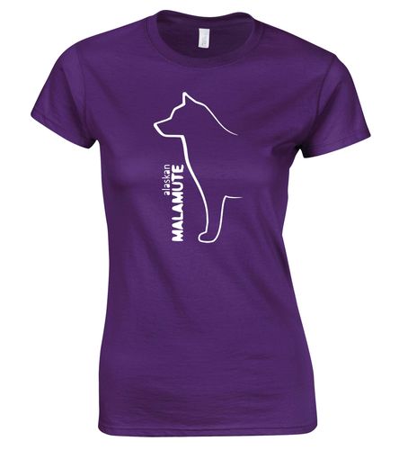 Female Alaskan Malamute Roundneck T-Shirt Purple (White)