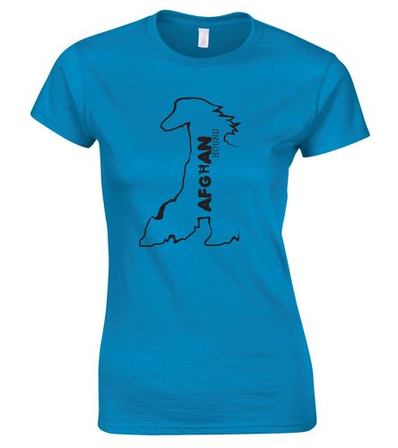 Female Afghan Hound Roundneck T-Shirt Sapphire Blue (Black)