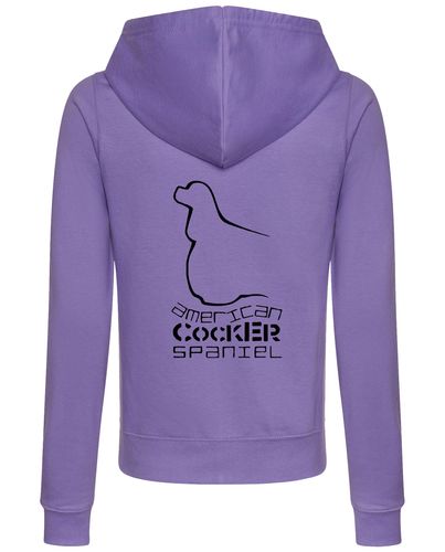 Female American Cocker Spaniel Zipped Hoodie Lavender (Black)
