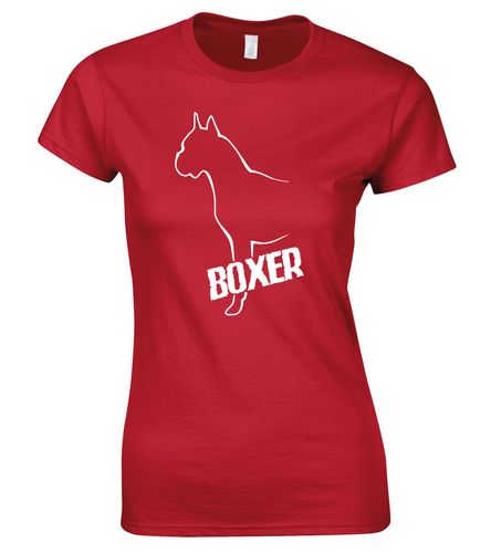 Female Boxer Ear Up Roundneck T-Shirt Red (White)