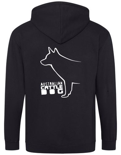 Unisex Australian Cattle Dog Zipped Hoodie Black (White)