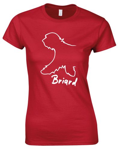 Female Briard Roundneck T-Shirt Red (White)