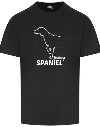 Unisex Brittany Spaniel Roundneck T-Shirt Black (White)