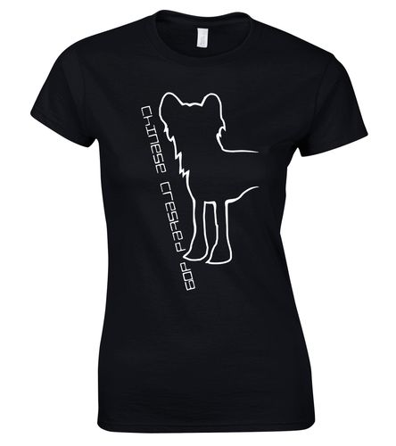 Female Roundneck T-shirt with Chinese Crested Dog Breed Design – Stylish for Chinese Crested Fans