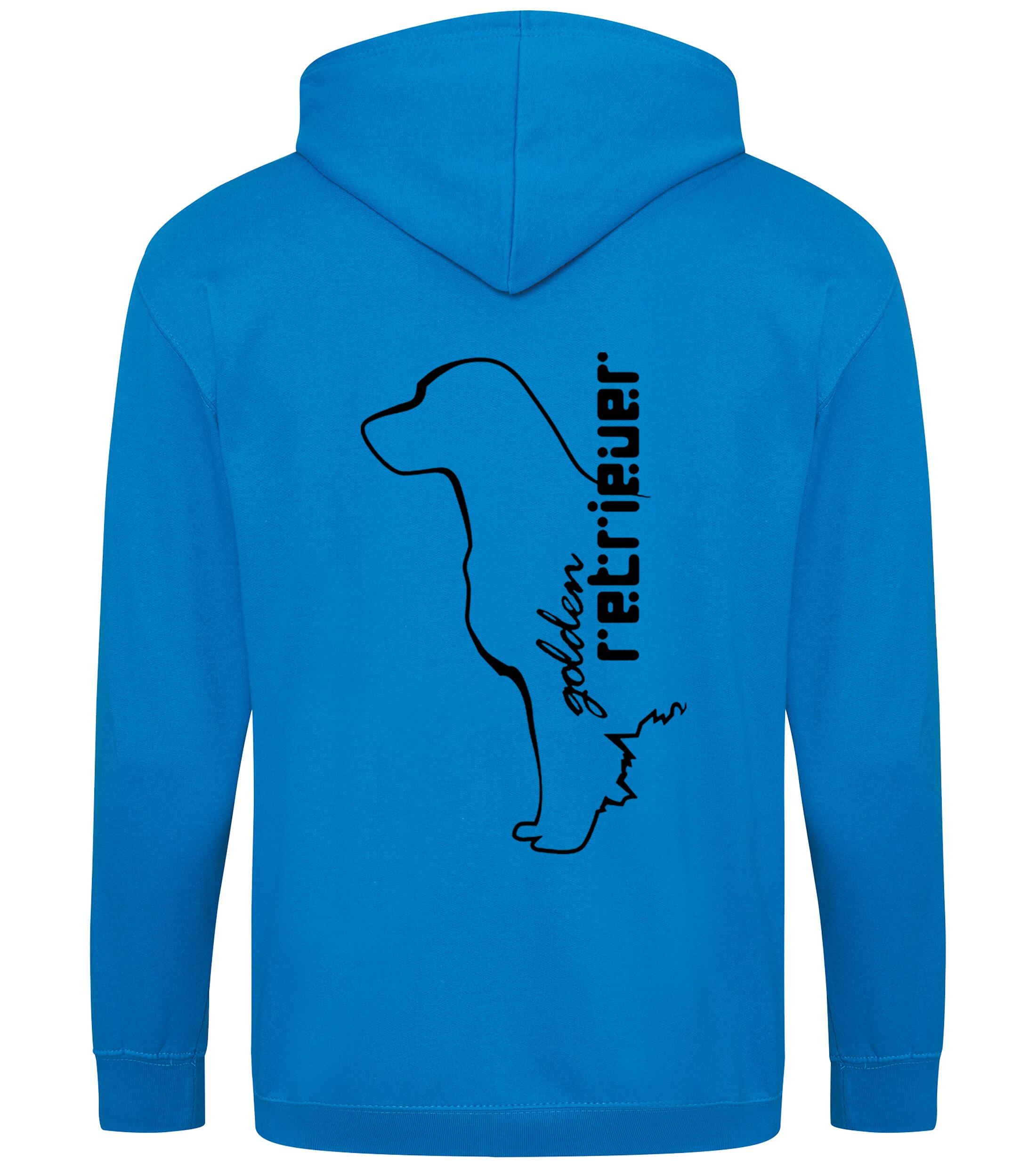 Golden Retriever zipped hoodie featuring an exclusive breed design, heavy-blend fabric with a brushed fleece interior, full-zip closure, and practical pockets, perfect for Golden Retriever enthusiasts.