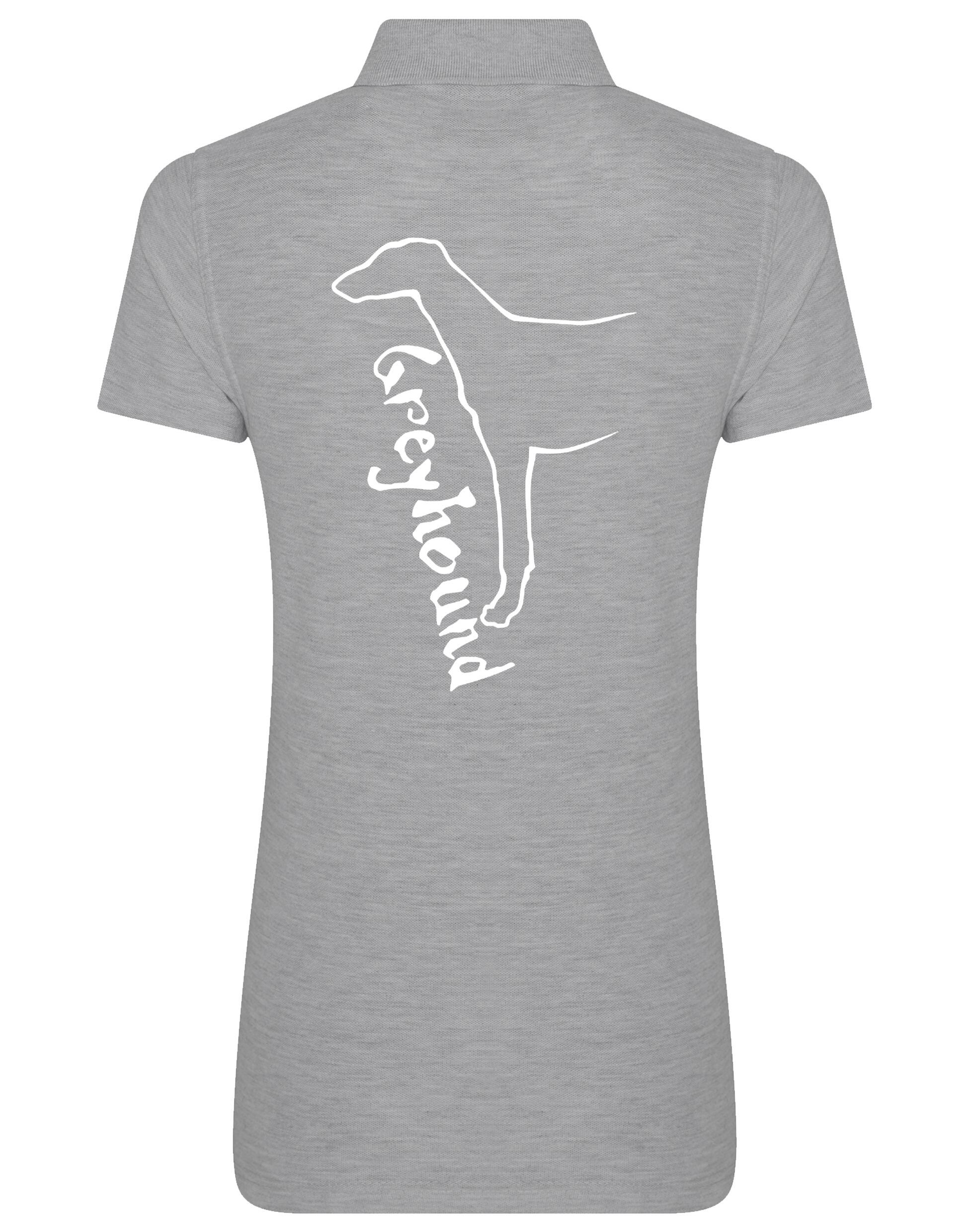 Women’s cotton polo with exclusive Greyhound design, featuring breathable fabric, feminine fit, and stylish elegance for dog lovers.