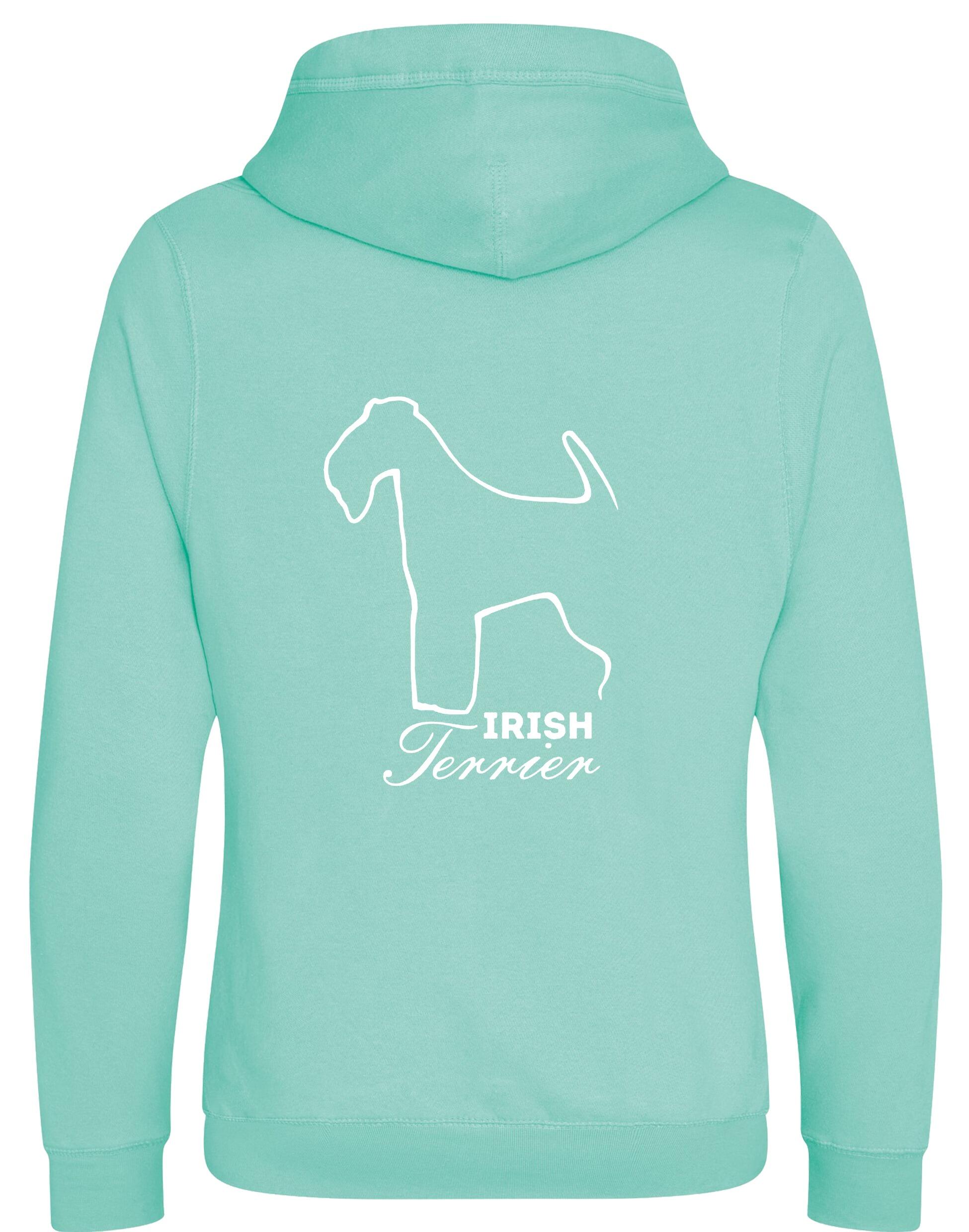 Irish Terrier Crossneck Pullover Hoodie with exclusive breed artwork, modern crossneck design, and practical kangaroo pocket.