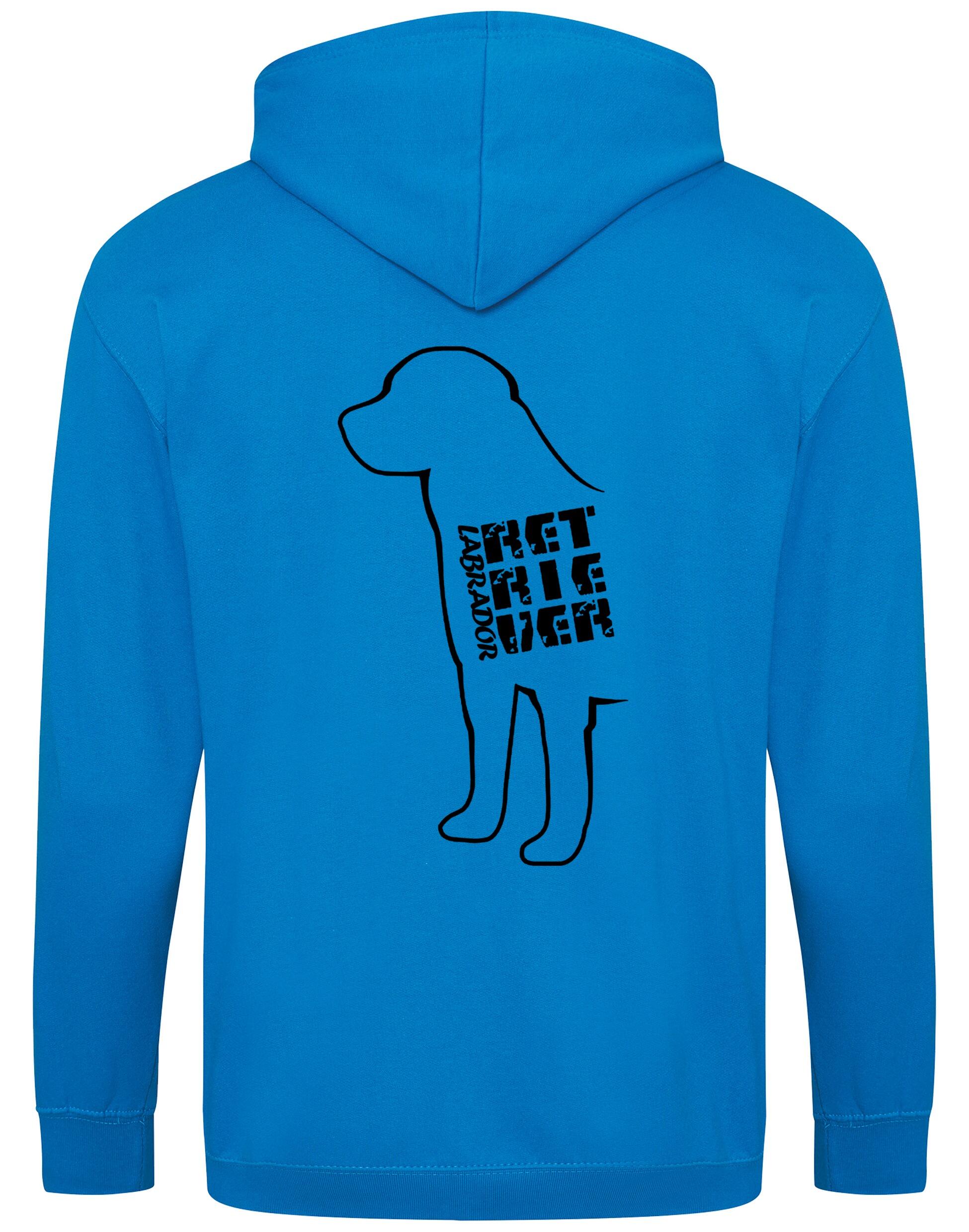 Zipped hoodie with exclusive Labrador Retriever artwork and paw print accents, crafted from durable heavy-blend fabric with a cozy fleece interior, full-zip closure, and practical pockets.