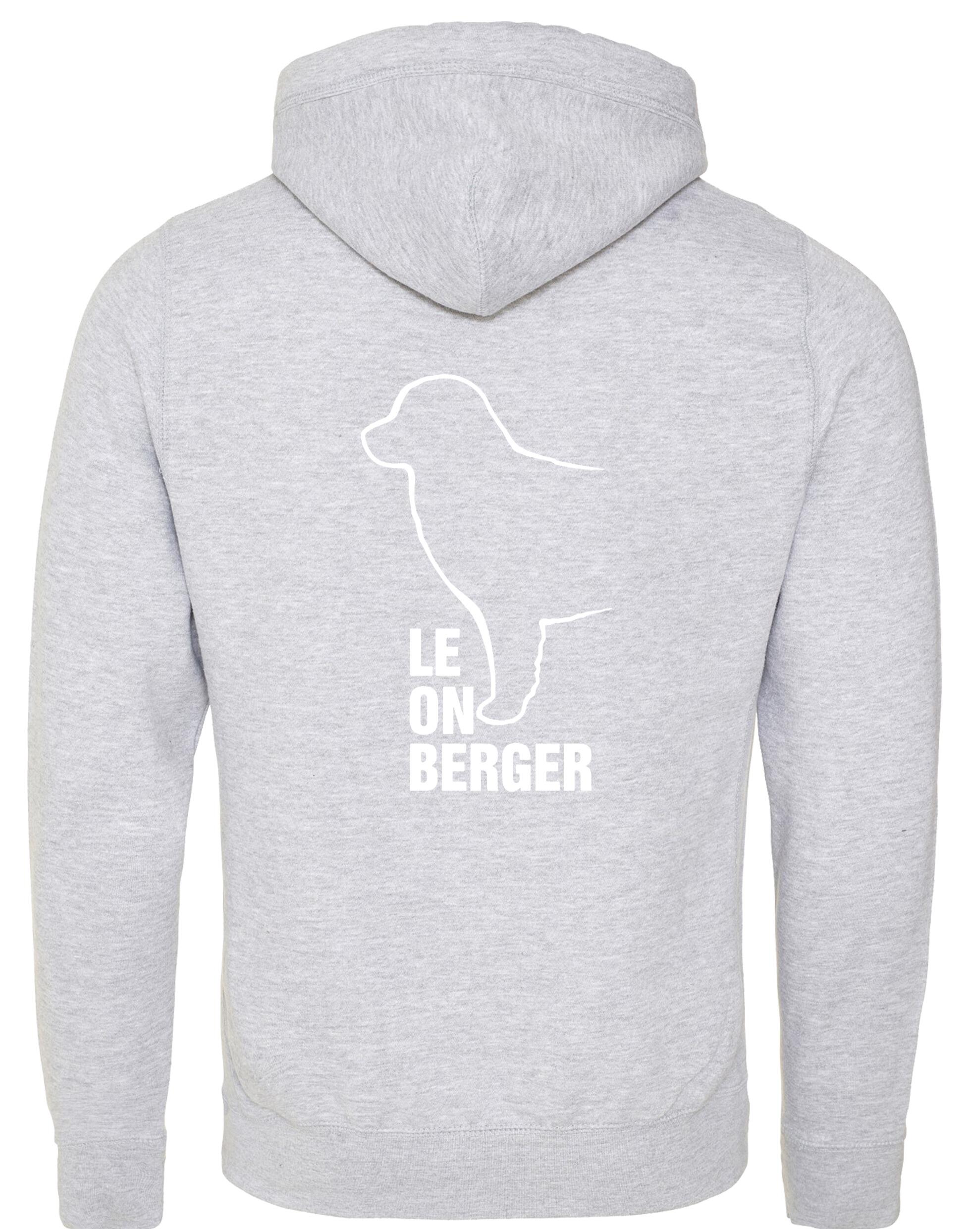 Leonberger crossneck pullover hoodie featuring exclusive breed artwork and practical kangaroo pocket.