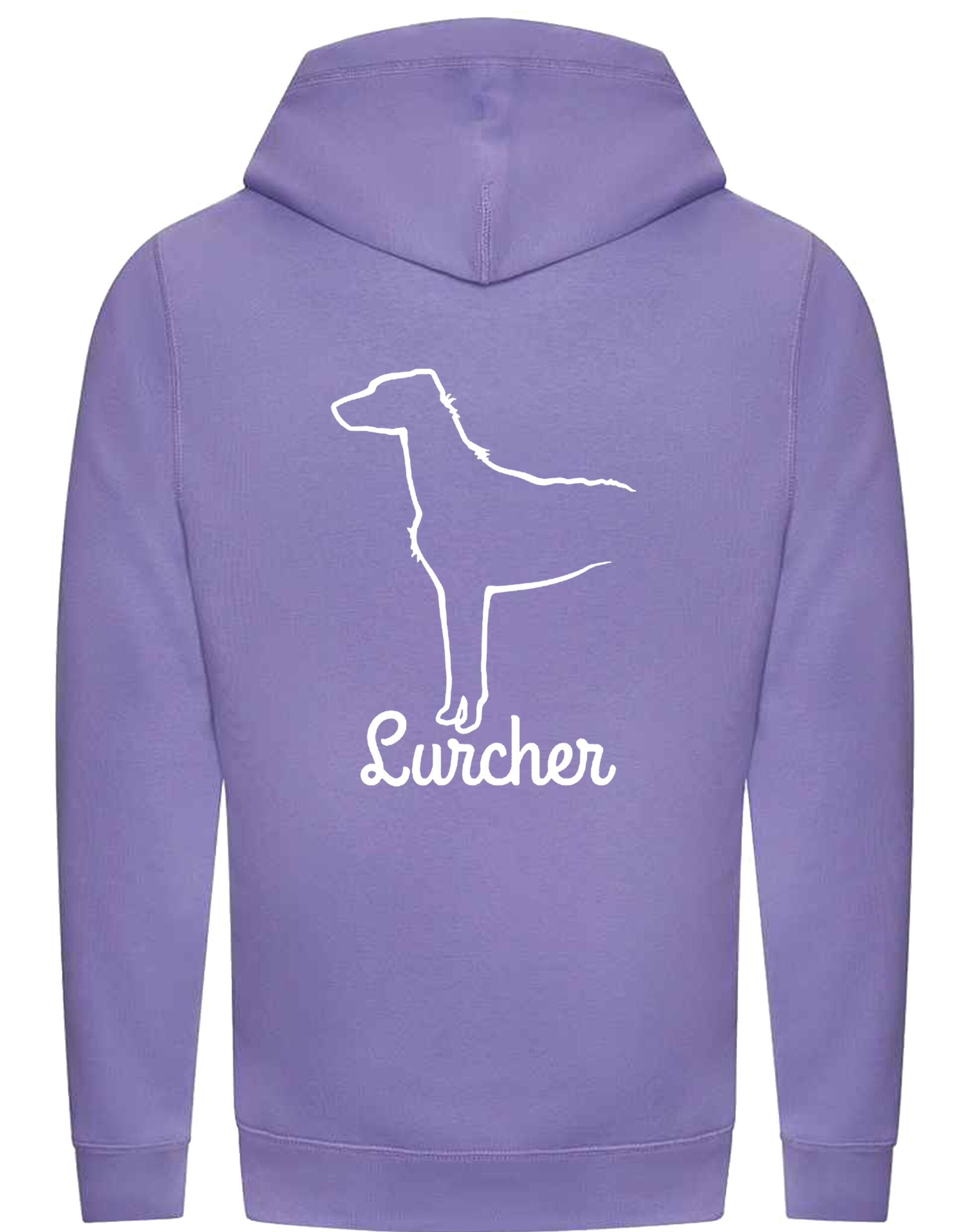 Lurcher Crossneck Pullover Hoodie featuring exclusive breed artwork and cosy fleece lining.