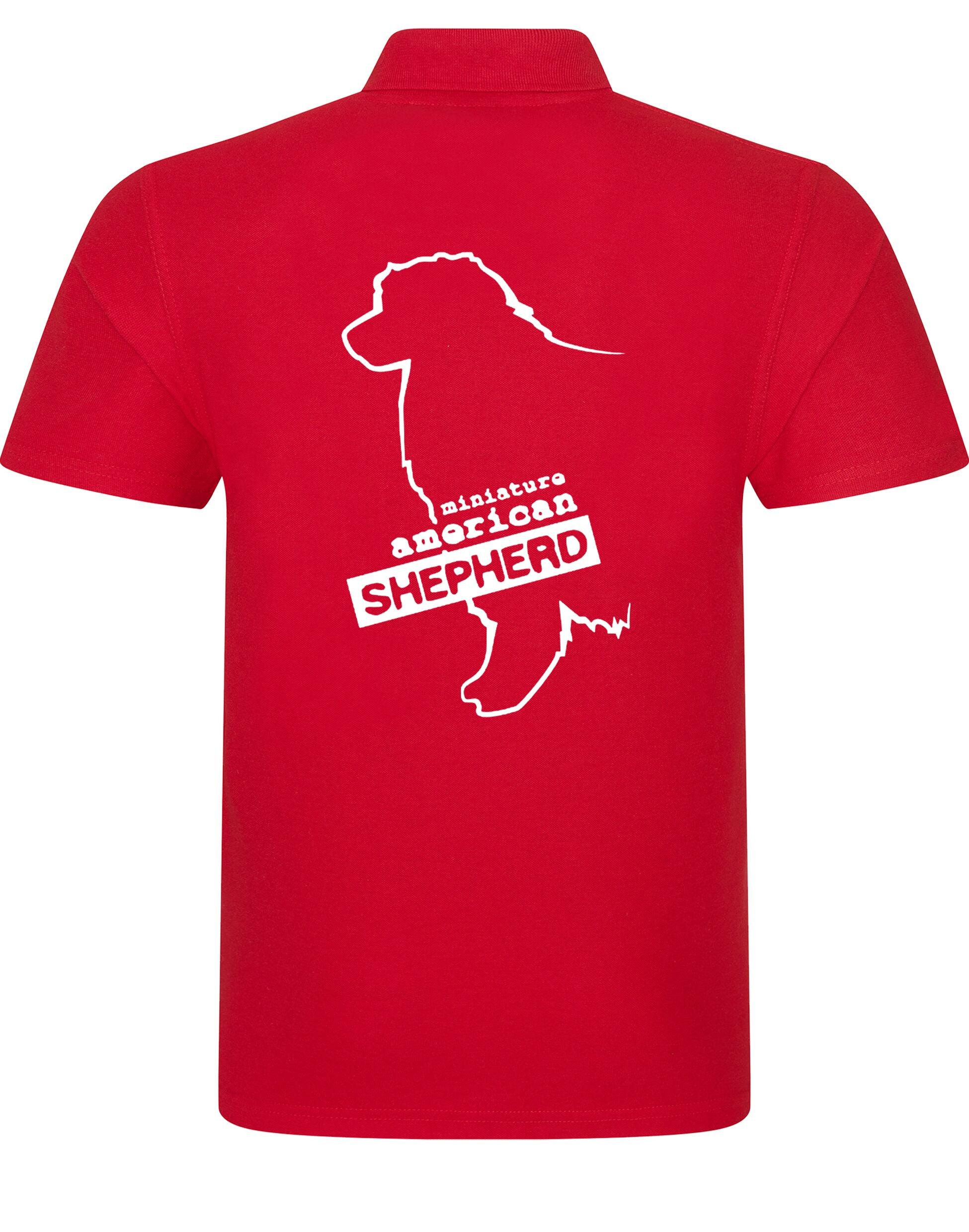 Miniature American Shepherd Unisex Cotton Polo featuring exclusive breed artwork, soft breathable fabric, and a relaxed fit for all-day comfort.