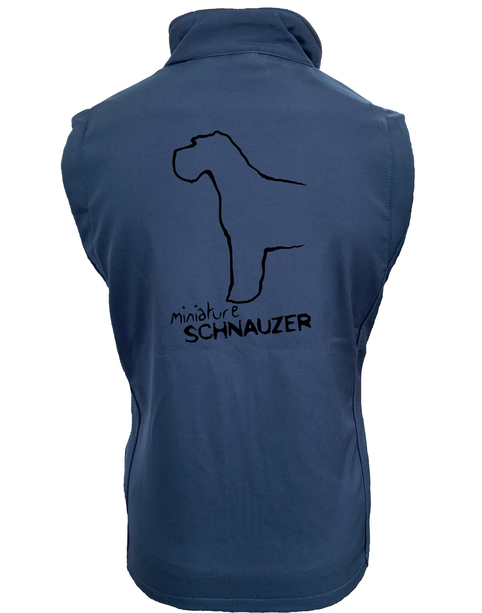 Miniature Schnauzer Women’s Softshell Gilet with water-resistant fabric, fleece lining, and exclusive breed artwork for comfort and style.