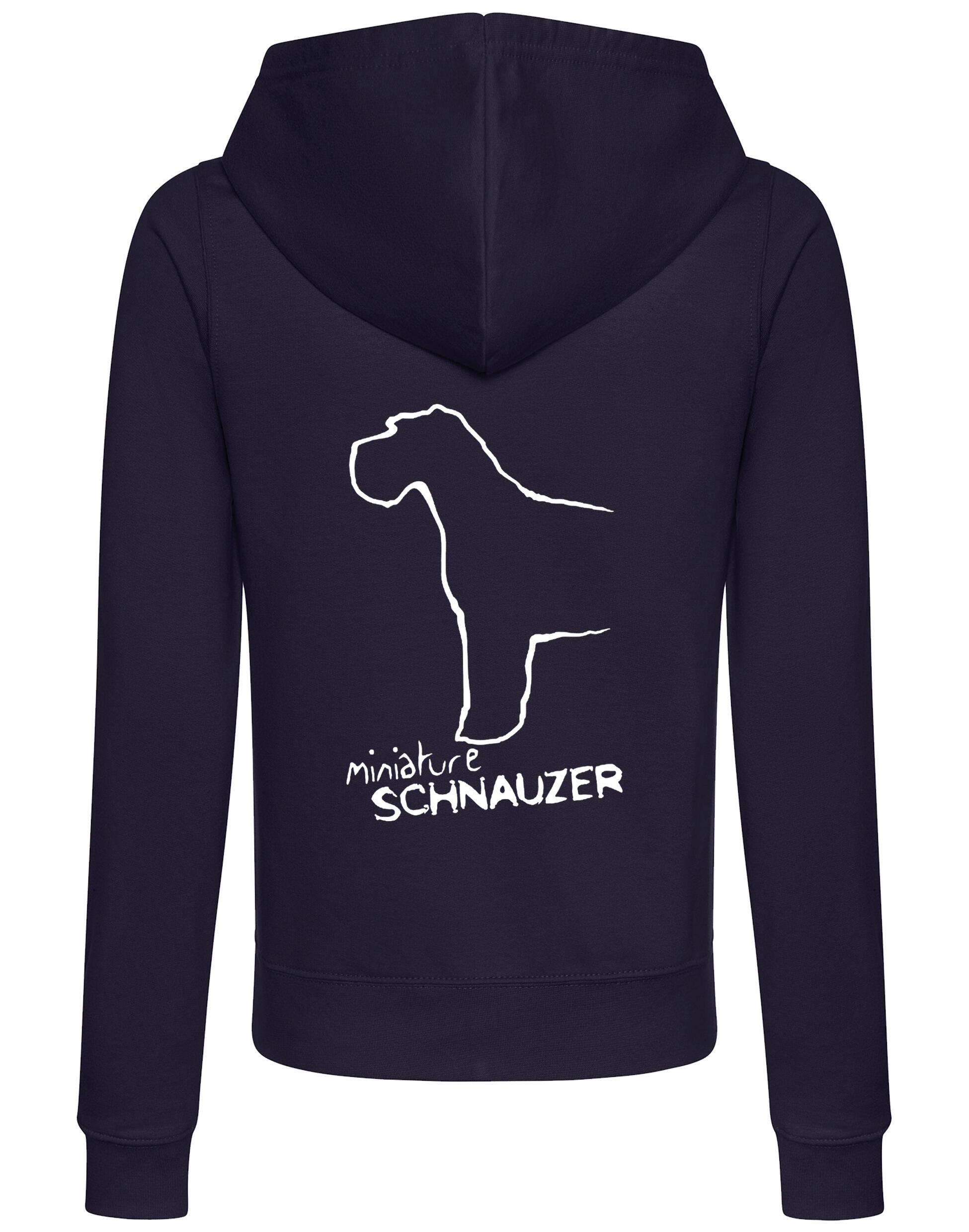 Miniature Schnauzer Women’s Zipped Hoodie with exclusive breed artwork, full-zip design, and cosy hood for dog lovers.