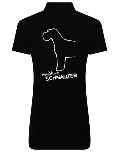 Miniature Schnauzer Women’s Cotton Polo featuring exclusive breed artwork, breathable cotton fabric, and a flattering feminine fit for comfort and style.