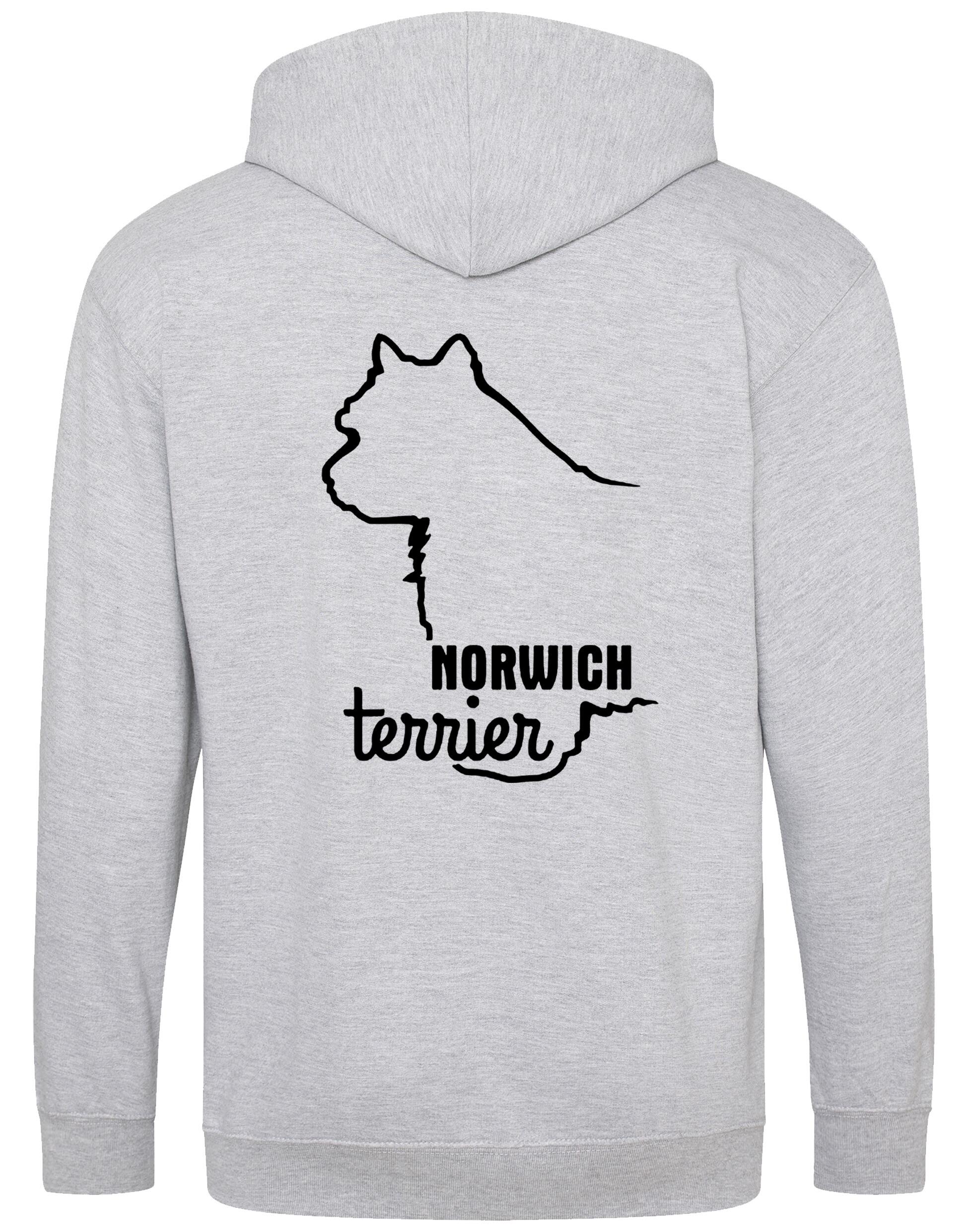 Norwich Terrier Zipped Hoodie featuring exclusive breed artwork, full-zip closure, soft fleece lining, and functional front pockets. Designed for comfort, style, and practicality—perfect for Norwich Terrier lovers, dog events, and casual wear.