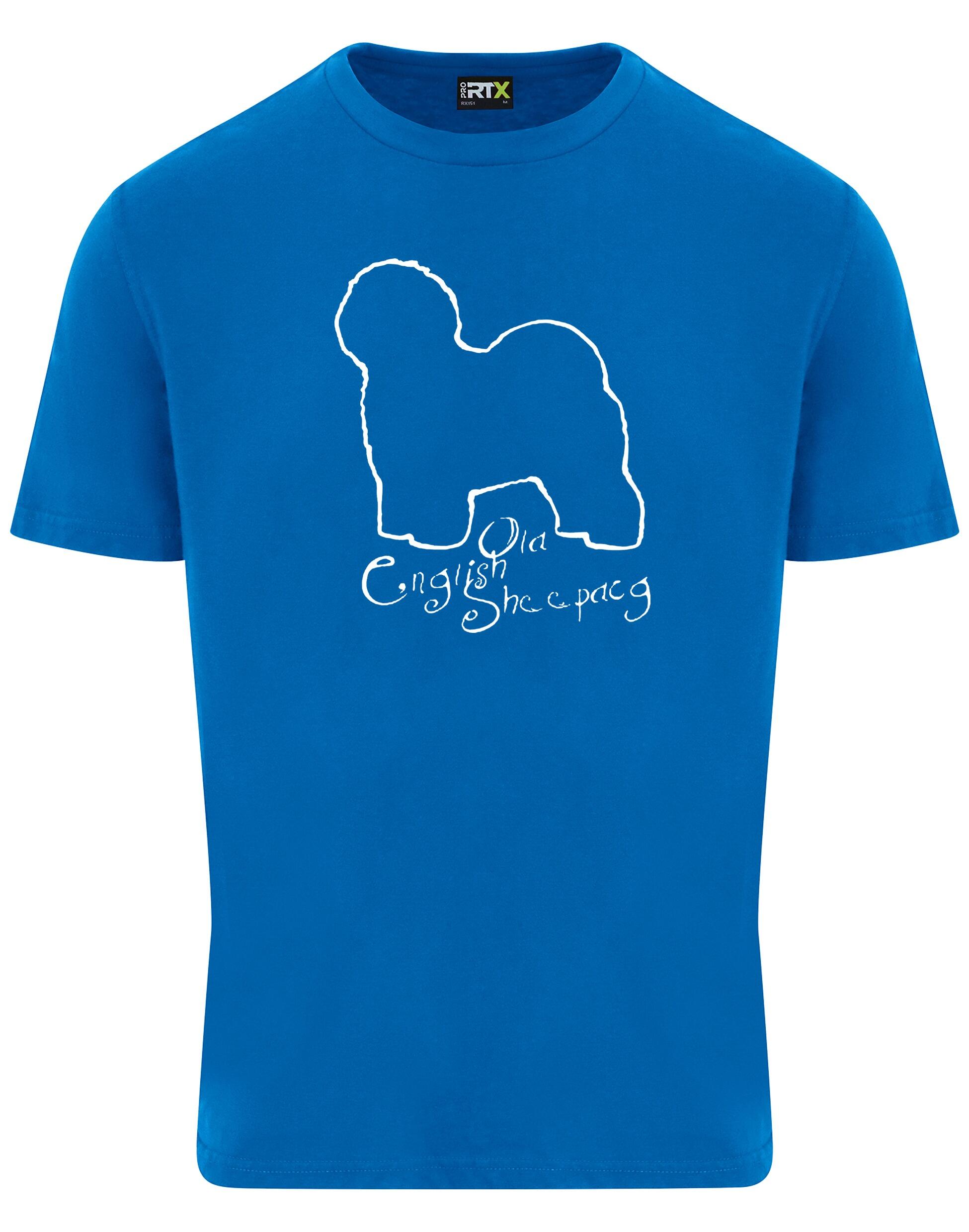 Old English Sheepdog Unisex Roundneck T-shirt – lightweight cotton fabric, relaxed fit, and exclusive breed artwork. A comfortable and stylish choice for dog lovers.