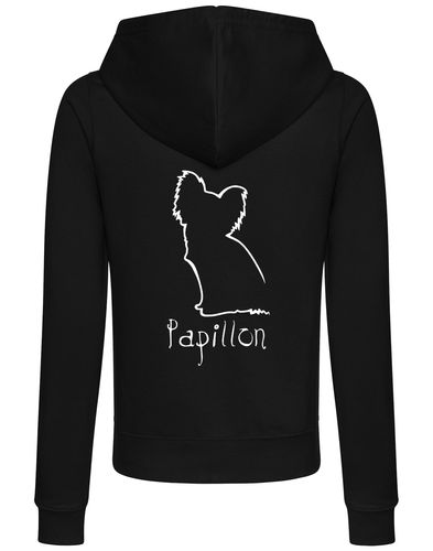 Papillon Women’s Zipped Hoodie – soft, breathable, stylish hoodie featuring an exclusive breed design. Perfect for Papillon lovers and dog owners.