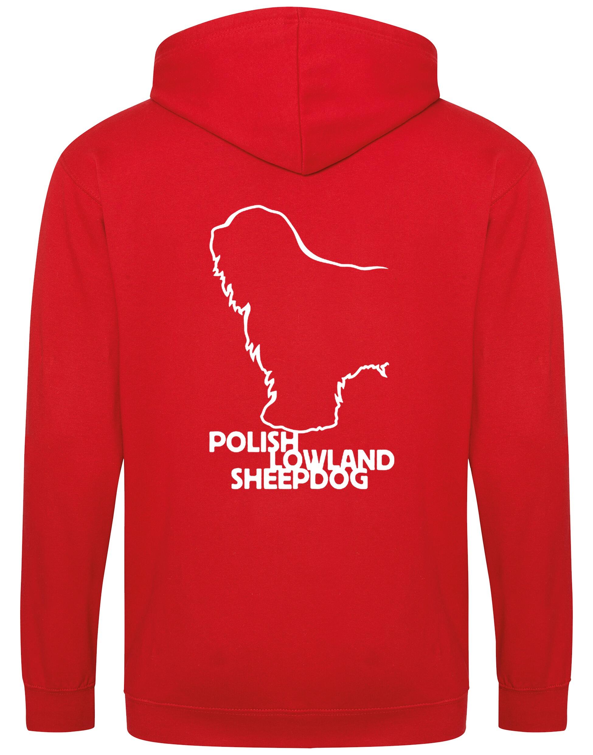Polish Lowland Sheepdog Zipped Hoodie featuring exclusive breed artwork, full-zip closure, double-fabric hood, and spacious pockets for comfort and style.