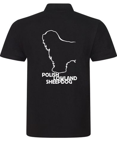 Polish Lowland Sheepdog Unisex Cotton Polo featuring exclusive breed artwork, breathable cotton fabric, and a relaxed fit for comfort and style.
