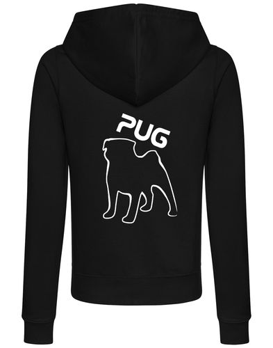 Women's Pug (Outline) Zipped Hoodie featuring exclusive outline artwork, crafted from premium breathable fabric with a cozy hood and practical front pockets for stylish, versatile comfort.
