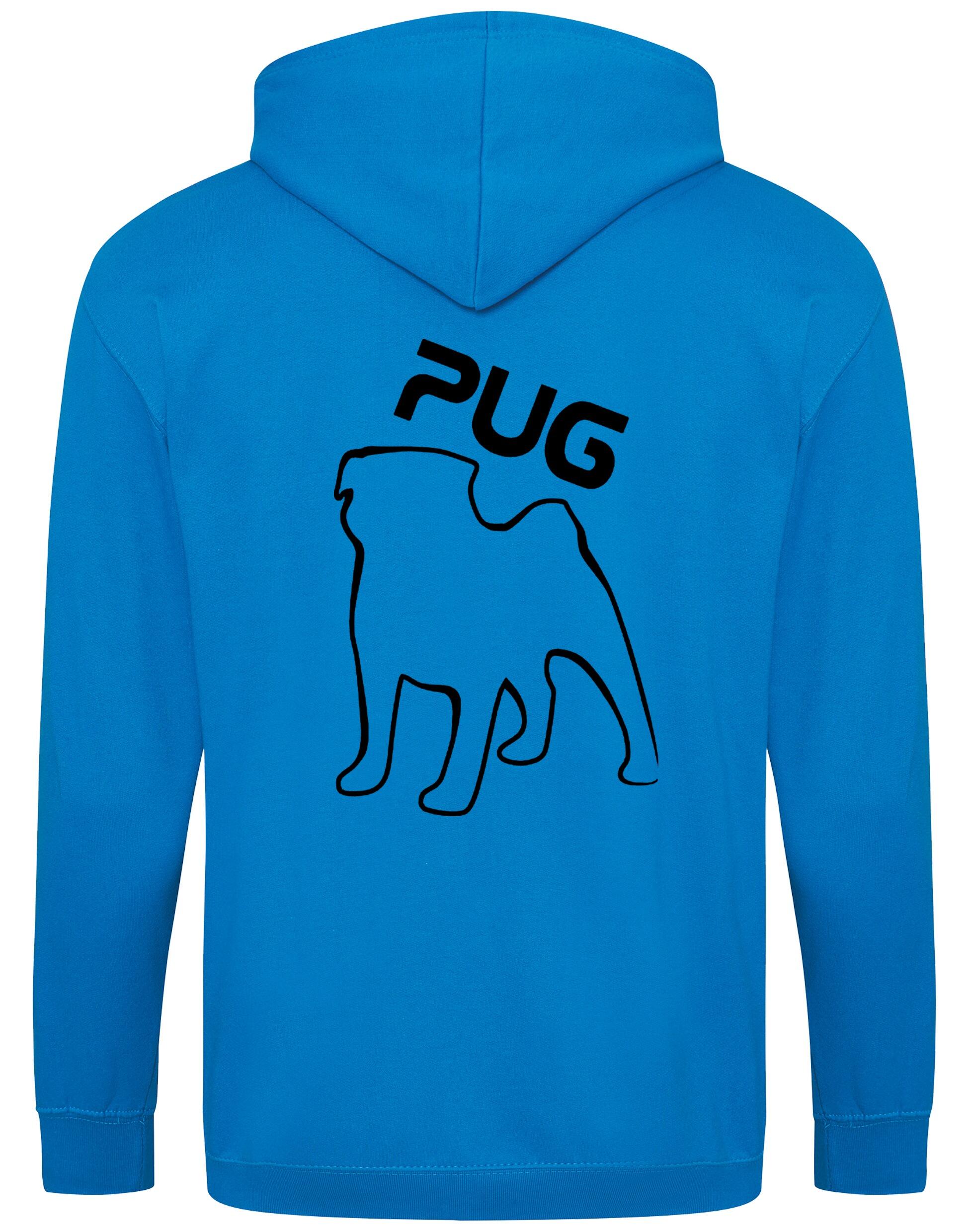 Unisex Pug (Outline) Zipped Hoodie featuring exclusive outline artwork, crafted from heavy-blend fabric with a brushed fleece interior, a full-zip closure, and a spacious kangaroo pocket for stylish, cozy comfort.